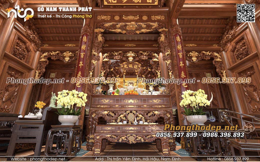 Nội thất nhà gỗ 5 gian trên tầng 2